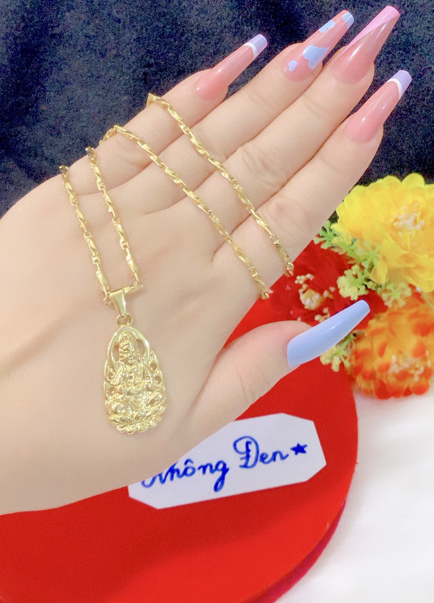 Dây chuyền nữ titan mặt mẹ quan âm ko đen p7225