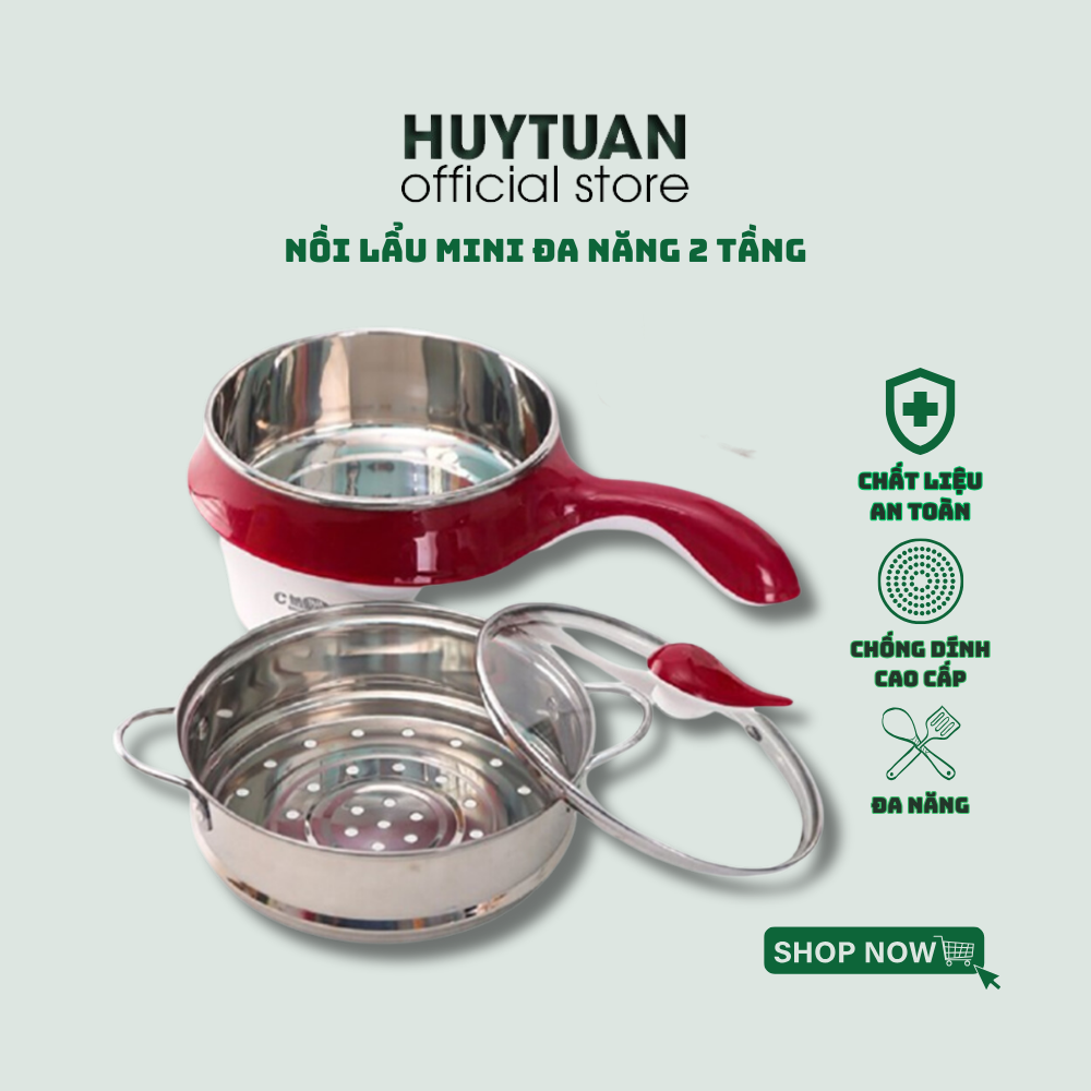 [ Xả Hàng Giá Sốc ]- Nồi lẩu mini 2 tầng đa năng chống dính cao cấp Huy Tuấn, Tặng kèm vỉ hấp tiện dụng, Nồi Lẩu Điện Mini, Nấu Mì 2 Tầng Đa Năng Nướng, Luộc, Chiên Chống Dính Tiện Lợi, Ca Nấu Mì Mẫu Mới, Huy Tuấn