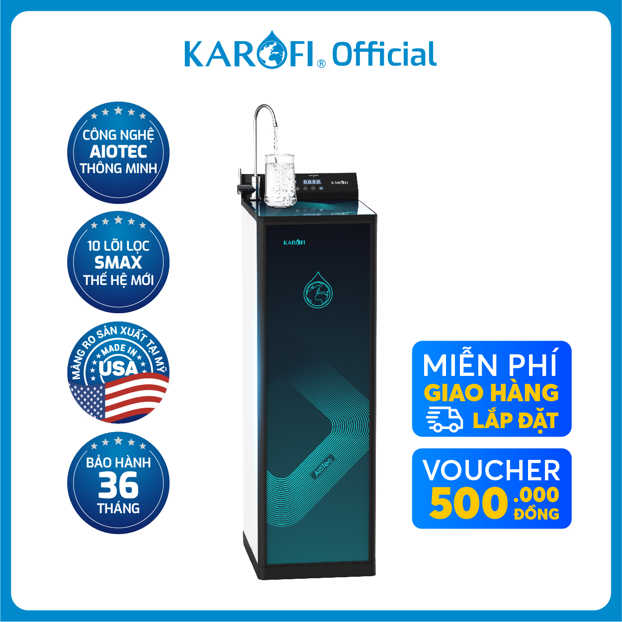 Máy lọc nước 10 lõi công nghệ kết nối wifi Karofi KAQ-P95 - Lắp đặt toàn quốc