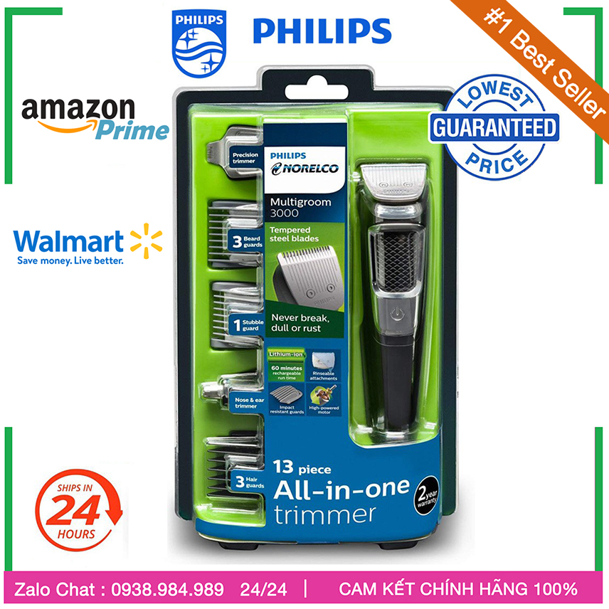 [HCM]Tông Đơ Philips Norelco MG3750 Multigroom All-In-One Series 3000 cắt tóc cạo râu cắt lông mũi 13 đầu phụ kiện