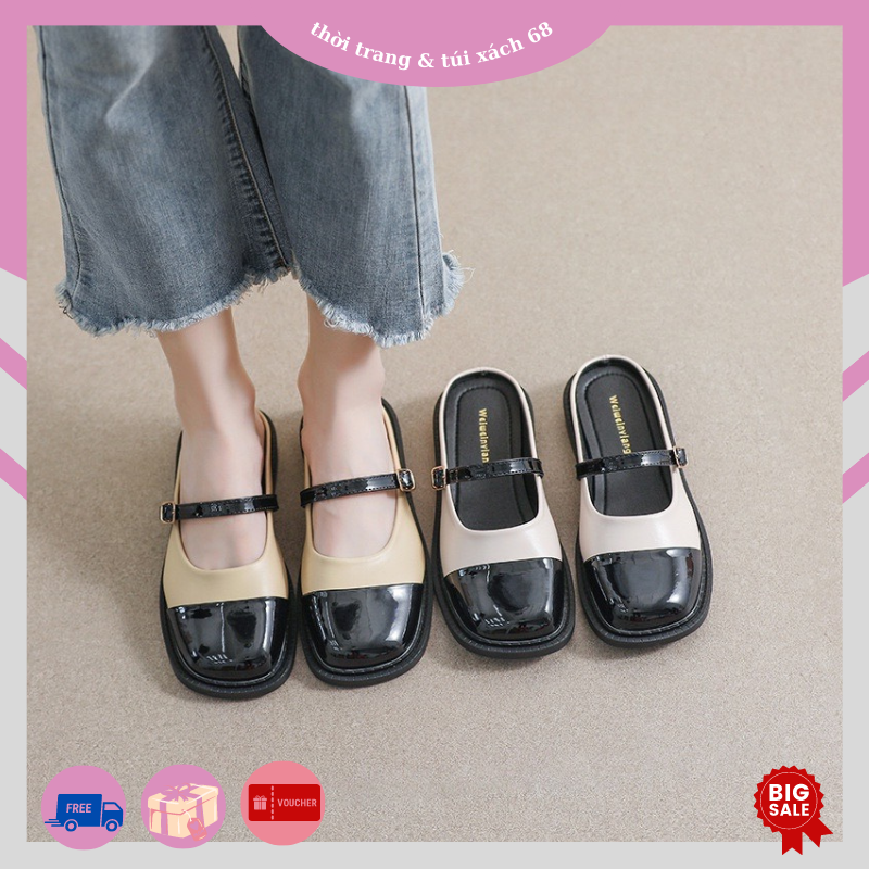 Giày sục nữ đẹp búp bê lolita da bóng vá mũi siêu thời trang 471