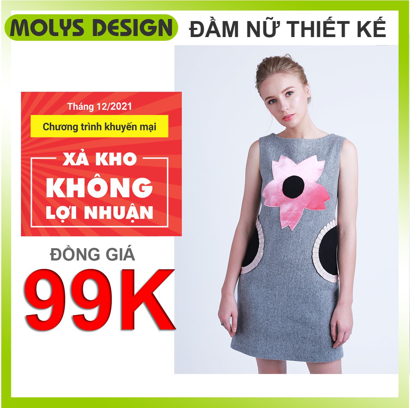 Đầm dạ nữ hai lớp không tay Thu Đông dáng suông thiết kế độc quyền MOLYS M1988