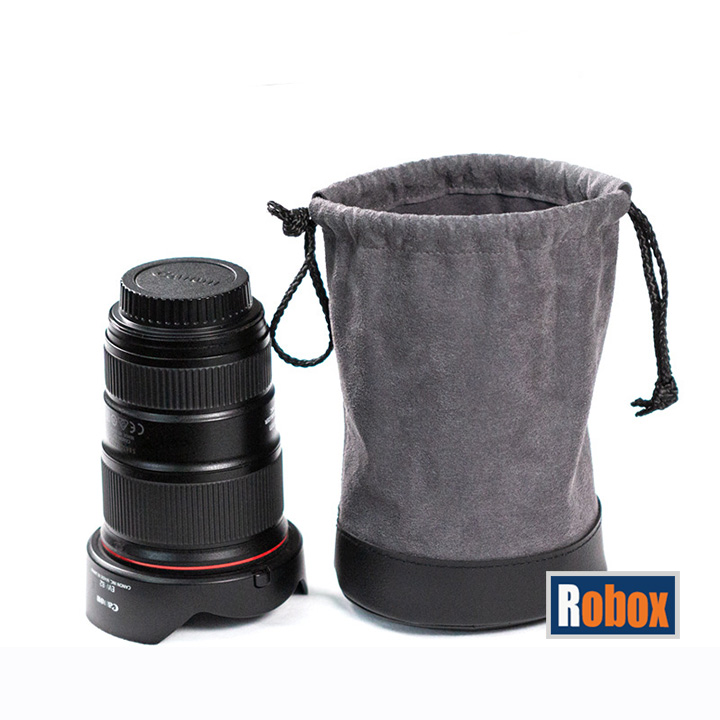 Canon brand PU leather sole velvet drawstring bag premium camera lens