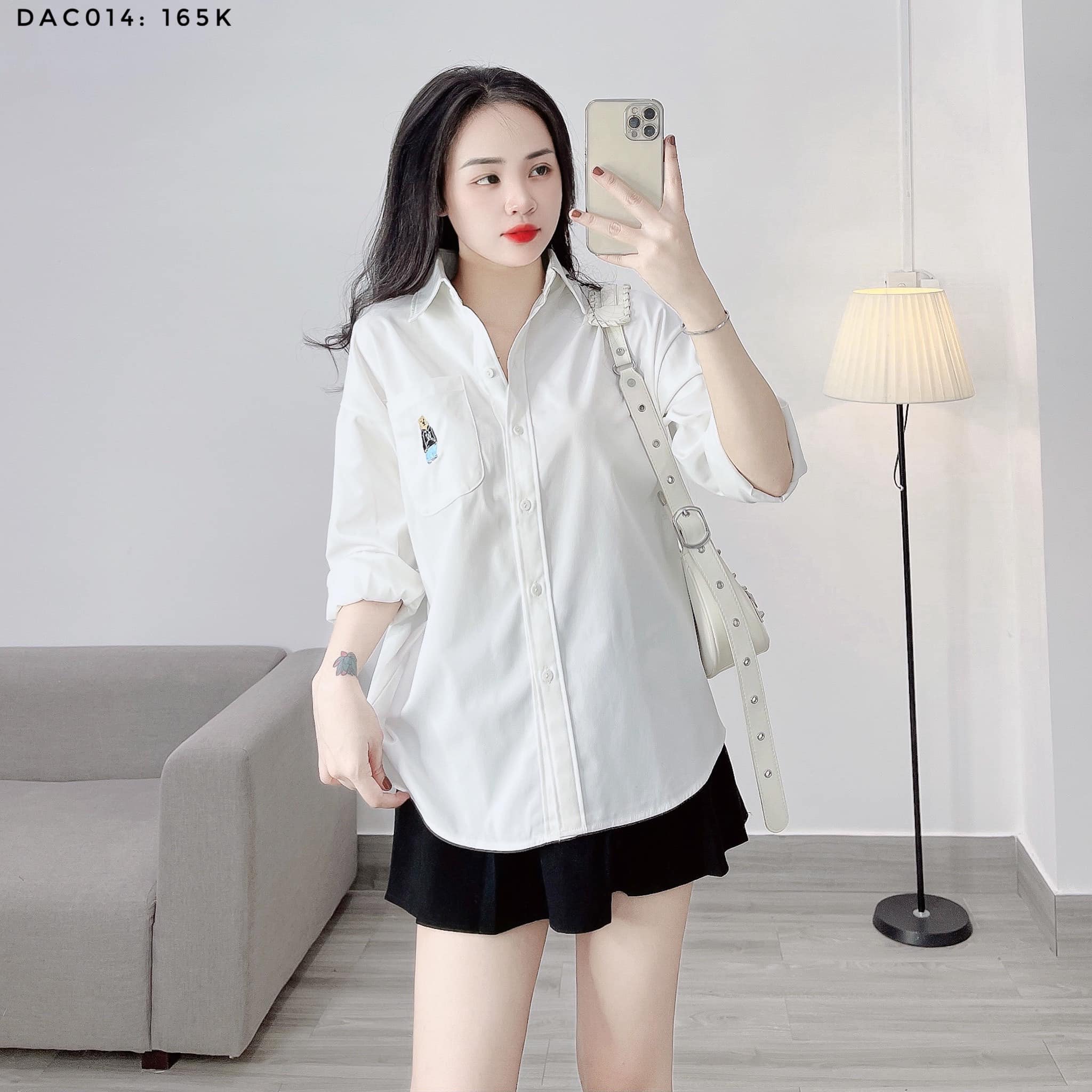 Áo somi kaki 1 túi thêu gấu chibest #165k
