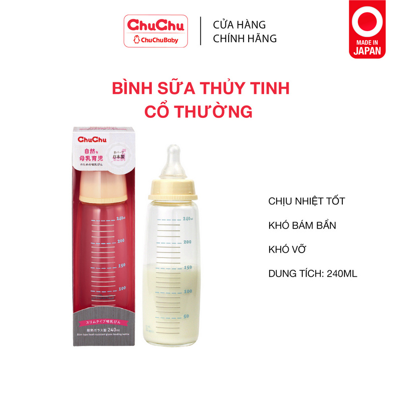Bình Sữa Thủy Tinh 240ML Ngừa Sặc Sữa, Chống Đầy Hơi Chuchu Baby Chính Hãng