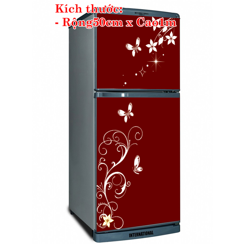 [HCM]Decal trang trí tủ lạnh mẫu hoa văn màu đỏ đậm chống thấm cao cấp