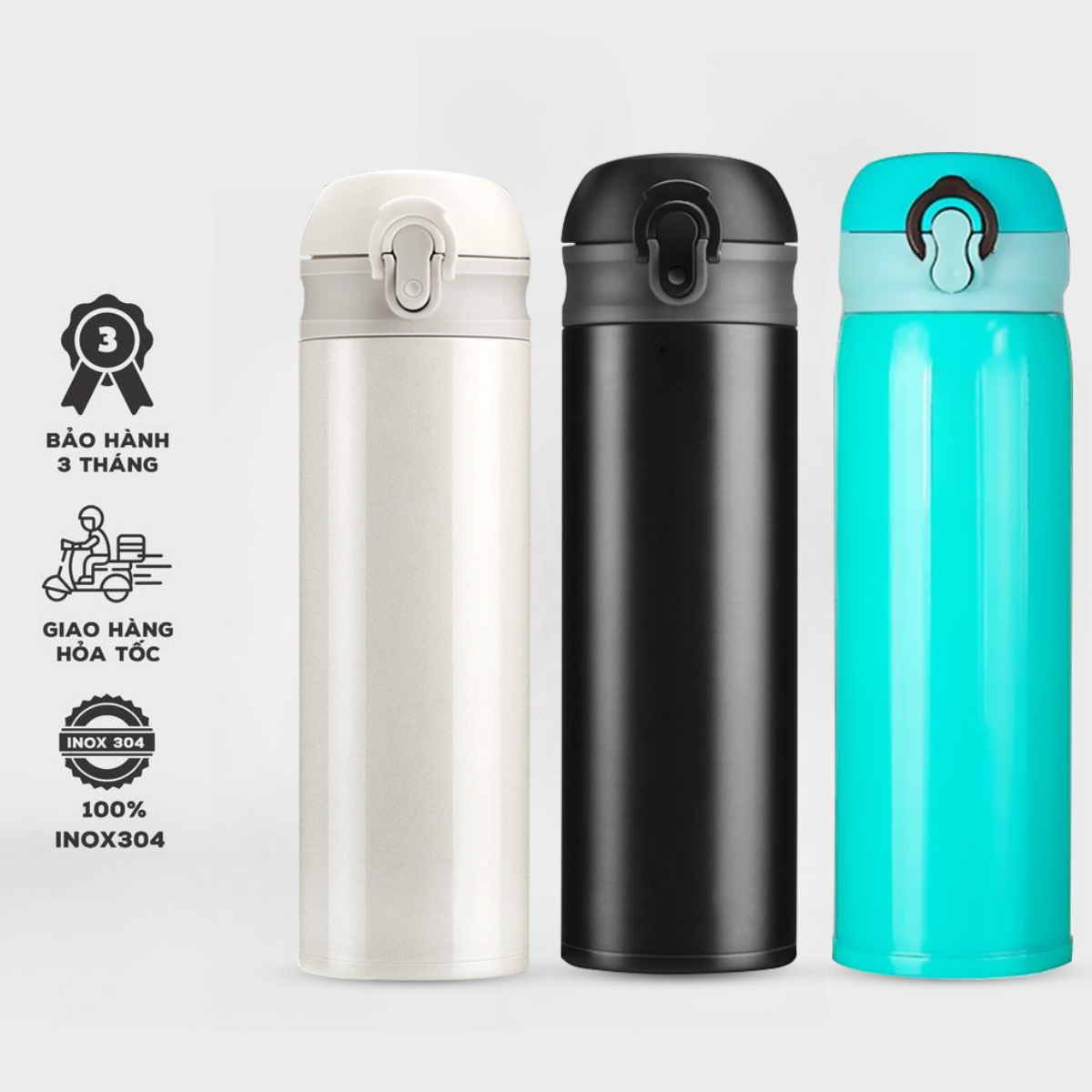 Bình giữ nhiệt 500ml 12h inox 304 nắp bật tiện lợi