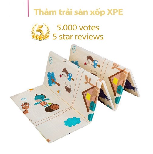 Thảm trải sàn xốp XPE 2 mặt phủ Silicone Hàn Quốc mẫu đẹp chống thấm tuyệt đối, chống ngã, cho bé tập bò kèm túi 1m8- 2m