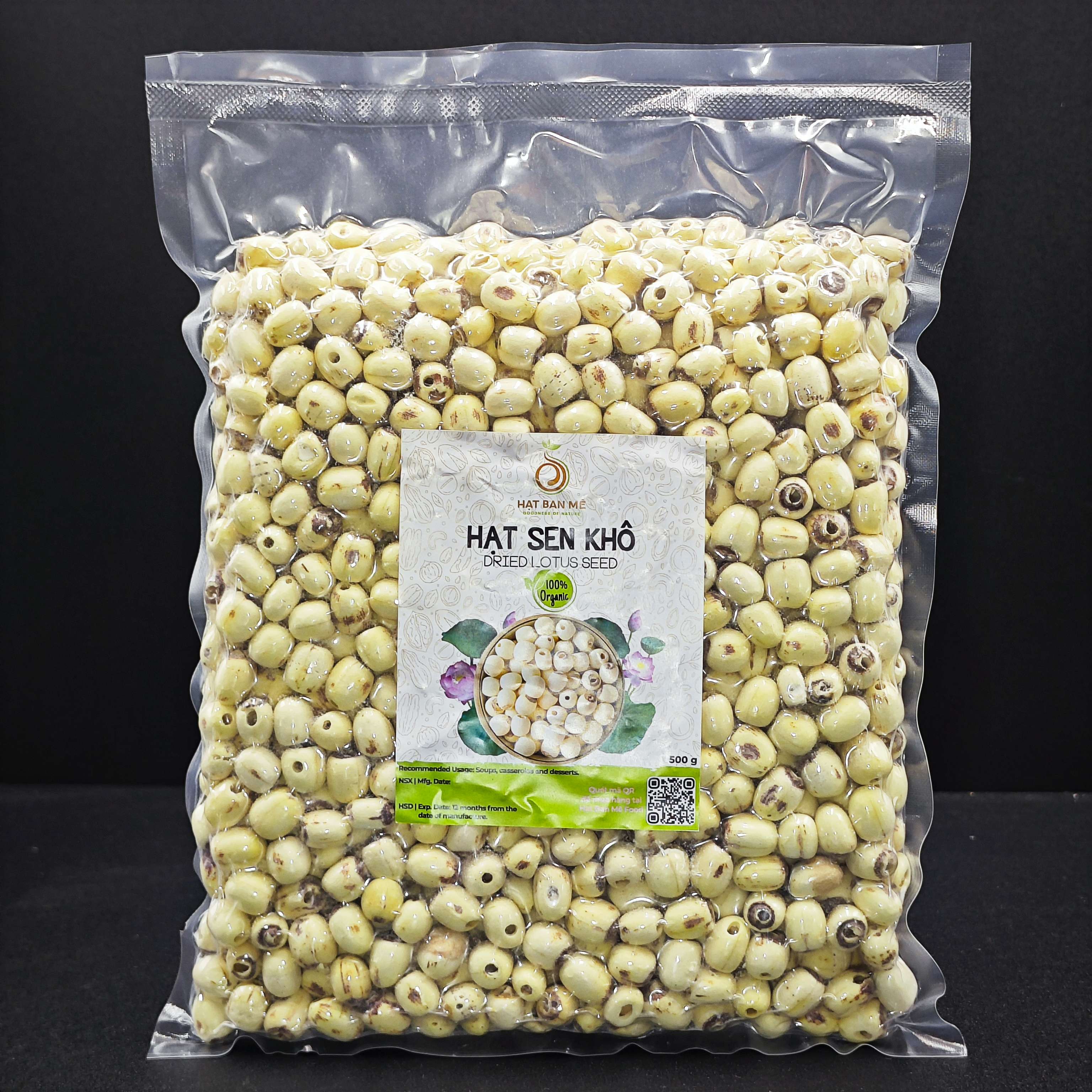 500gram hạt sen khô đồng tháp thuân chủng hữu cơ tự nhiên - hạt ban mê food