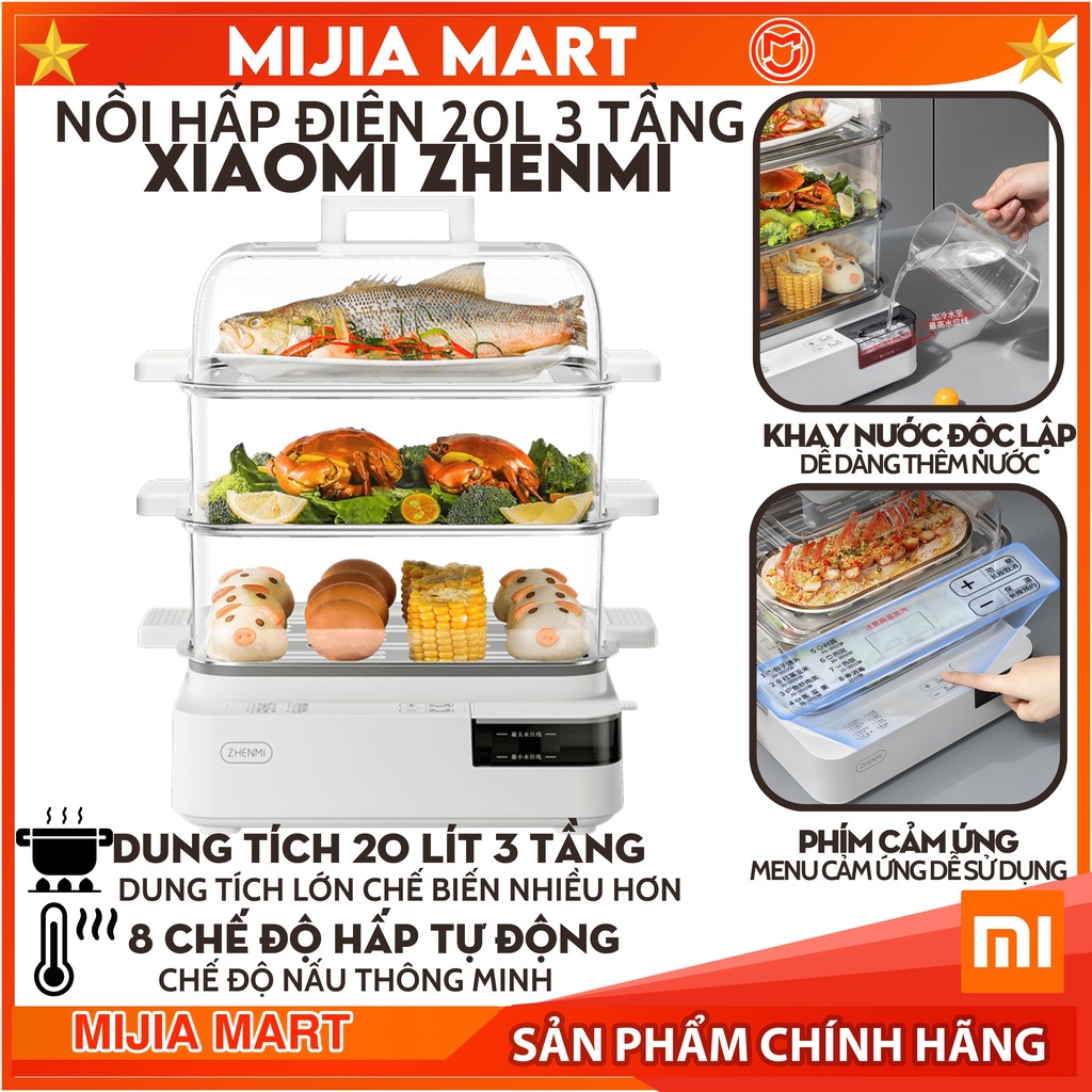Nồi hấp điện 3 tầng 20 lít Xiaomi Zhenmi. Máy hấp điện thông minh ZMZG-11