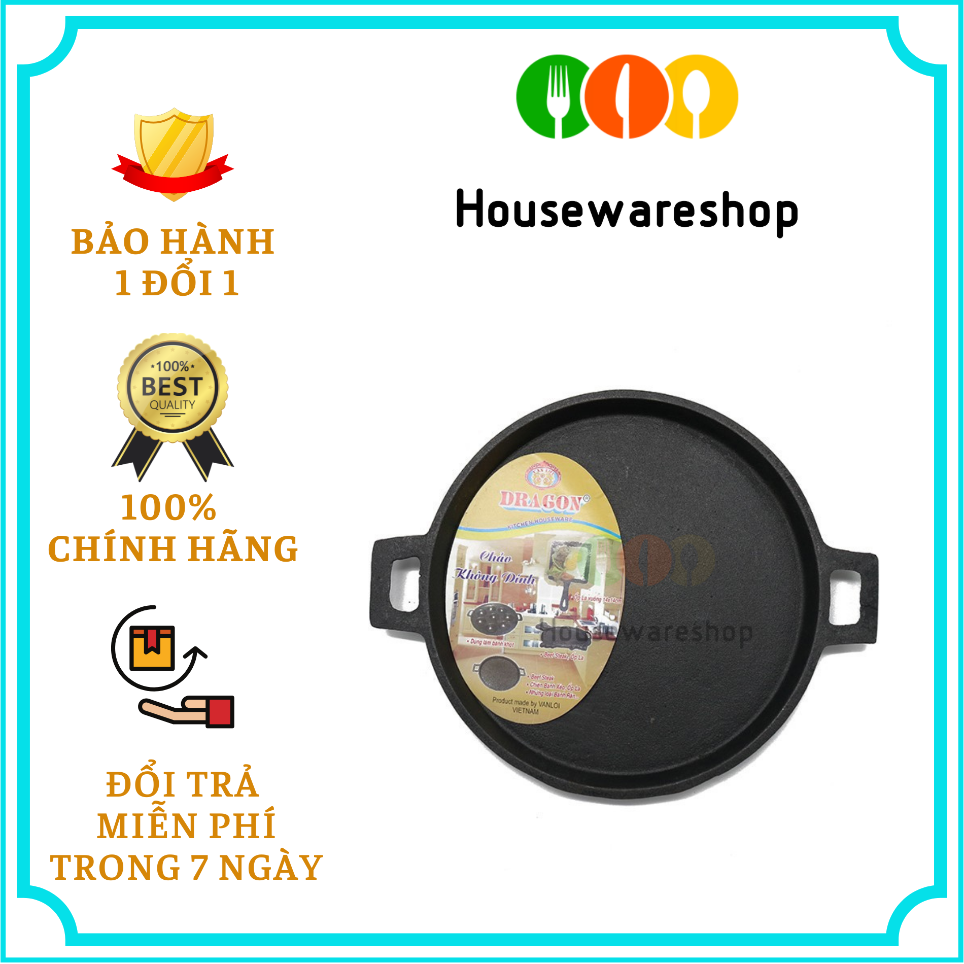 Chảo gang chống dính đổ bánh xèo Dragon 19cm