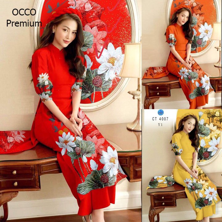 [HCM]Áo dài cách tân họa tiết hoa sen siêu đẹp AD270 vải lụa nhập co giãn mát mịn đủ size từ 40 đến 70kg thích hợp mọi form dáng lứa tuổi