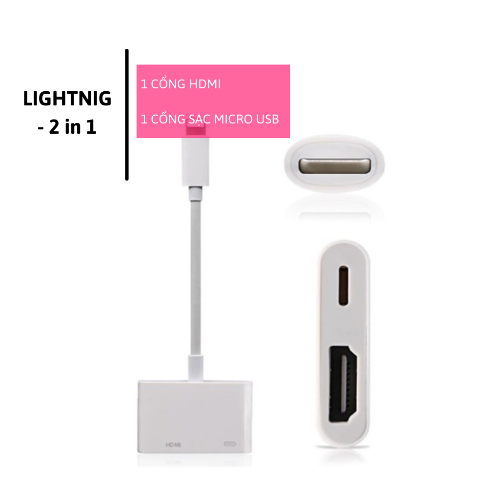 Cáp chuyển đổi từ lightning to hdmi kết nối điện thoại iphone 5/6/7/8X ipad lên ti vi chất lượng cao1080P, Cáp hdmi cho Iphone, cáp chuyển hình ảnh từ điện thoại lên tivi, cáp tivi