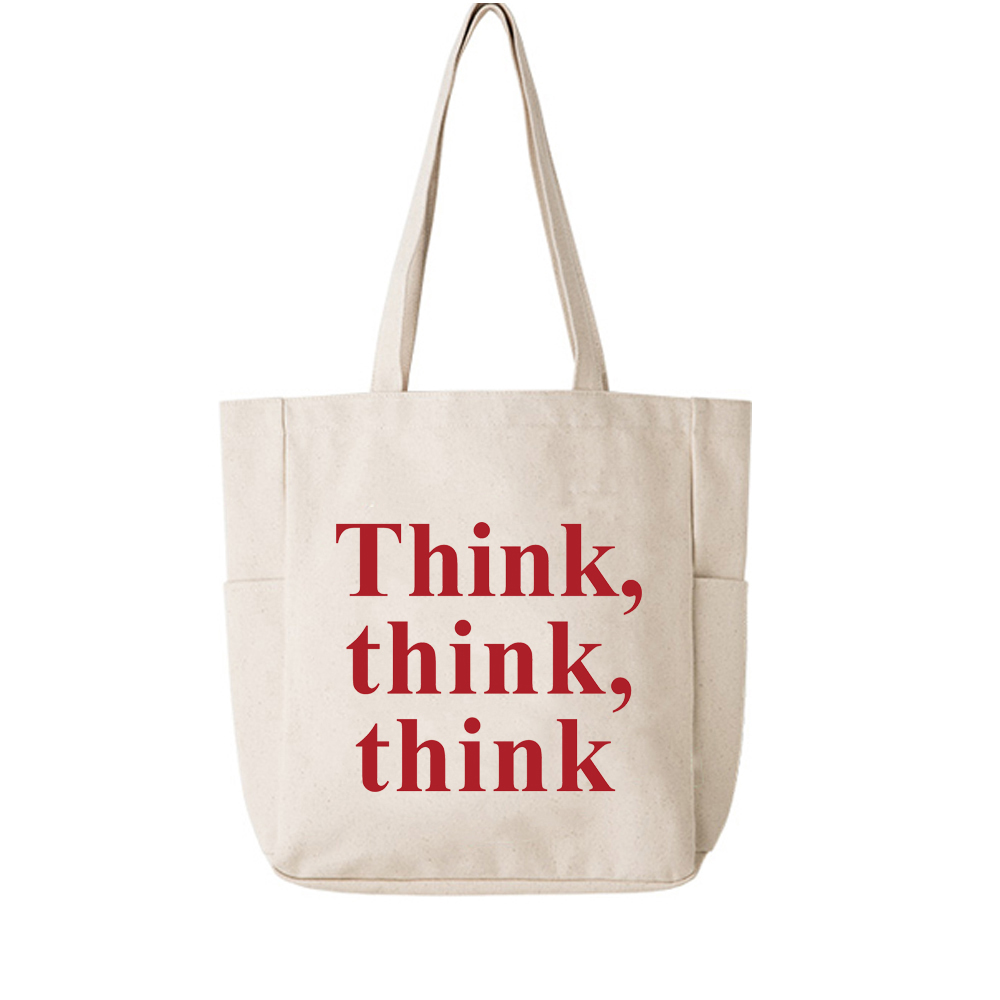 Túi Tote Vải Canvas Ginko Unisex Phong Cách Hàn Quốc có dây kéo khóa miệng túi( có túi con bên trong) In Hình Thinking Positive (Nhiều Mẫu)