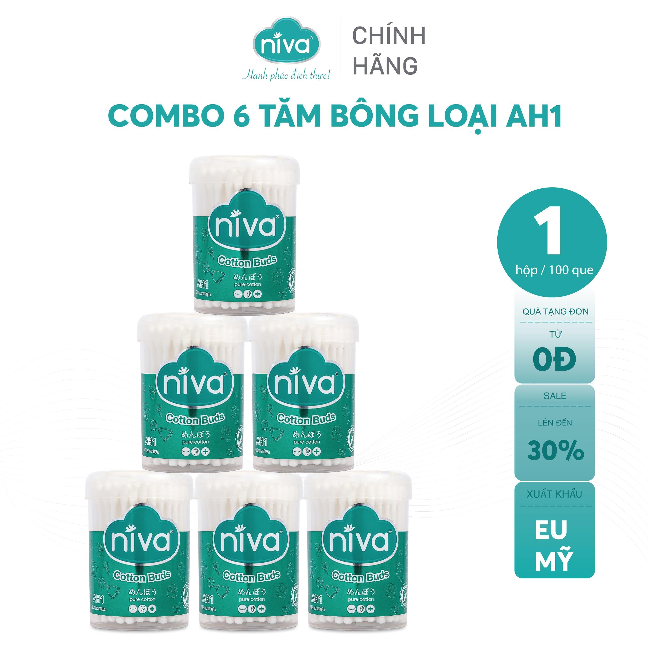 [Combo 6] hũ Tăm Bông Niva Hũ Xoay 100 Que Thân Nhựa AH1 Đa Năng Chuyên Dùng Ngoáy Tai, Vệ Sinh, Trang Điểm