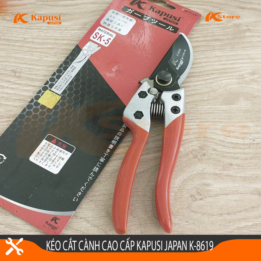 Kéo Cắt Cành Cao Cấp Kapusi Japan K-8619, Kéo Tỉa Cây Cảnh Nhật Bản, Chiều Dài Kéo 210mm