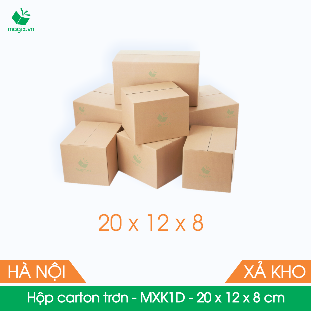 Mxk1d - 20x12x8 cm - 100 thùng hộp carton trơn đóng hàng