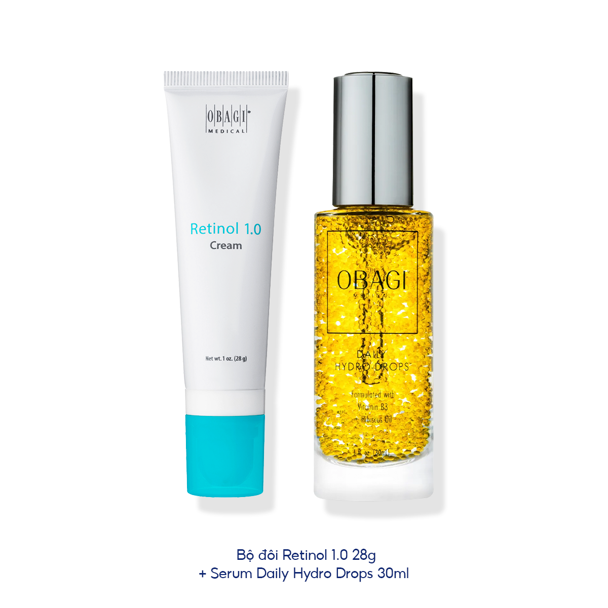 Bộ đôi Kem dưỡng Obagi Retinol 1.0 28g & Serum Obagi Daily Hydro Drops 30ml - Dưỡng sáng da, chống lão hóa