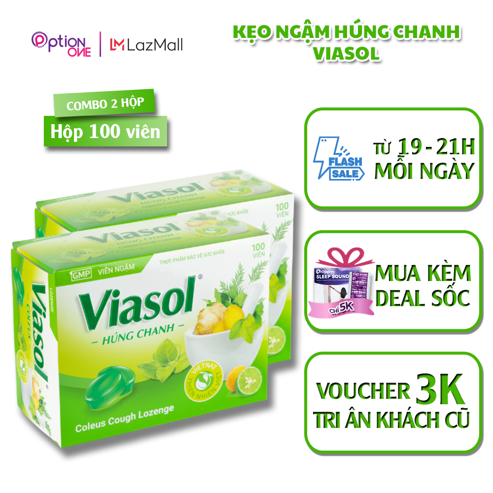 Combo 2 Hộp Kẹo Ngậm Thảo Mộc Viasol Húng Chanh Vietnat Hỗ Trợ Giảm Ho Rát Họng Khan Tiếng - Hộp 100 Viên