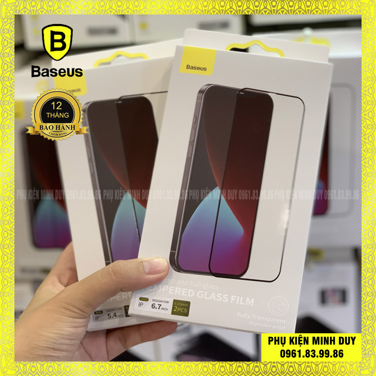 Kính cường lực chính hãng Baseus cho Iphone 12 Mini, 12 Pro và 12 Pro Max