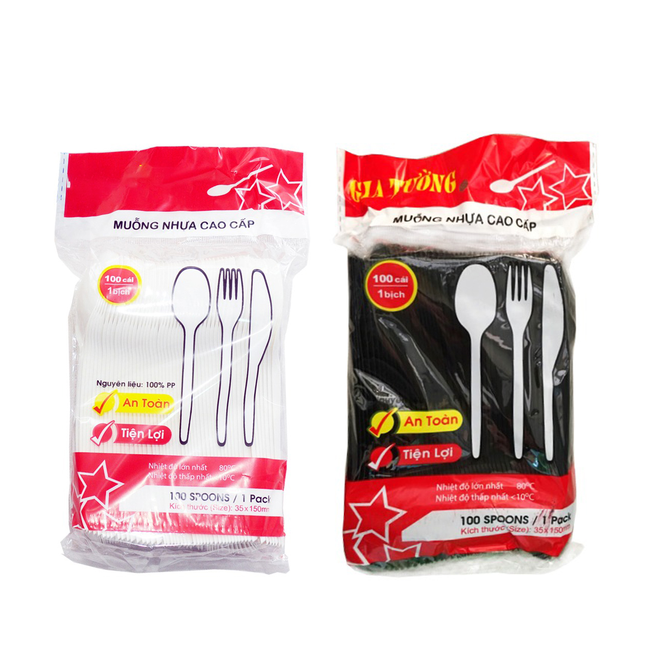 Muỗng nhựa trắng/đen, thìa nhựa