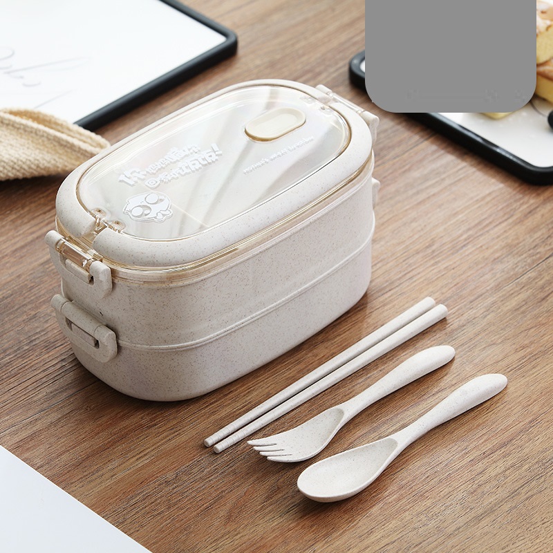 HỘP CƠM TRƯA VĂN PHÒNG 2 TẦNG LÚA MẠCH (MUỐNG, ĐŨA, NĨA) - [ Hộp ăn trưa #Hộp cơm trưa giữ nhiệt #Hộp cơm văn phòng #Hộp cơm chấm bi #Cà men inox #Cặp lồng Inox ]