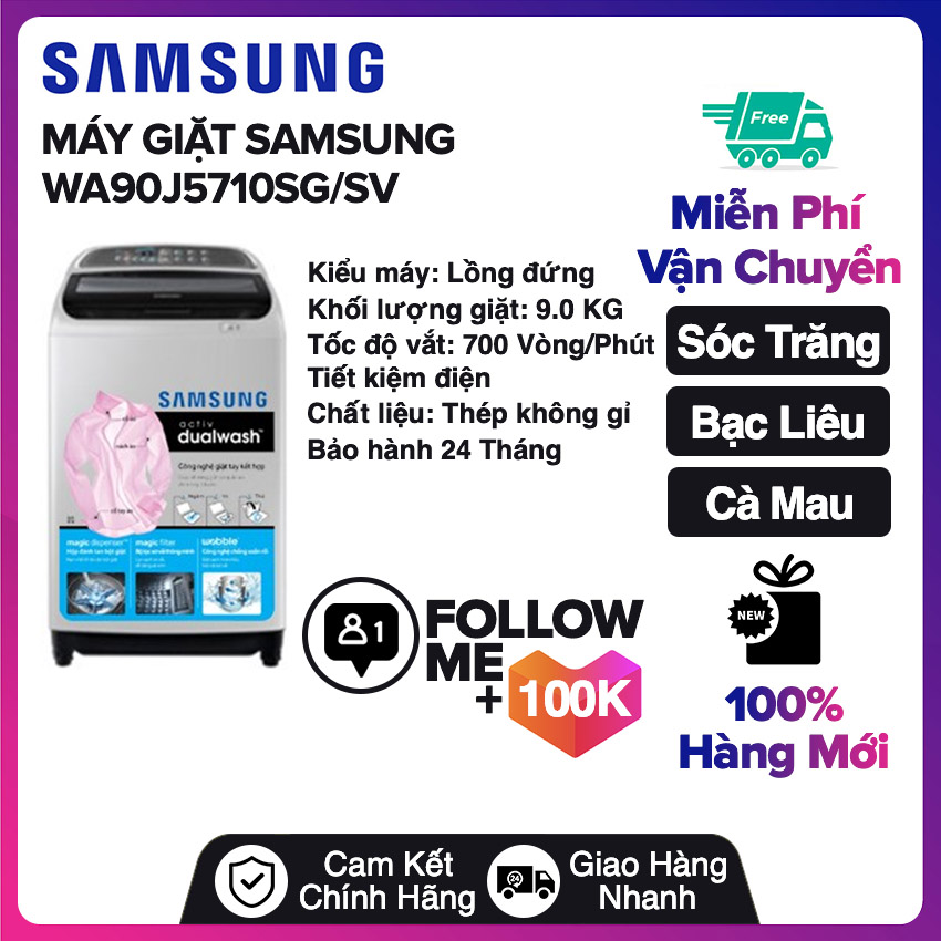 Máy giặt samsung 9 kg wa90j5710sg/sv miễn phí vận chuyển nội thành sóc trăng, bạc liêu, cà mau
