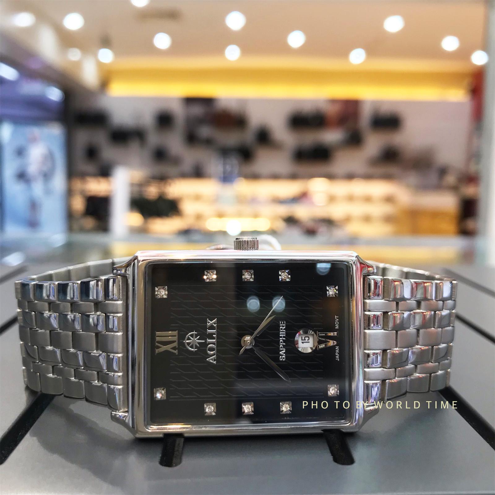 Đồng hồ nam Aolix AL 9159 Full Hộp ,Thẻ Bảo Hành Hãng, Kính Sapphire Chống Xước Chống Nước, Mặt Đen Dây Thép Trắng