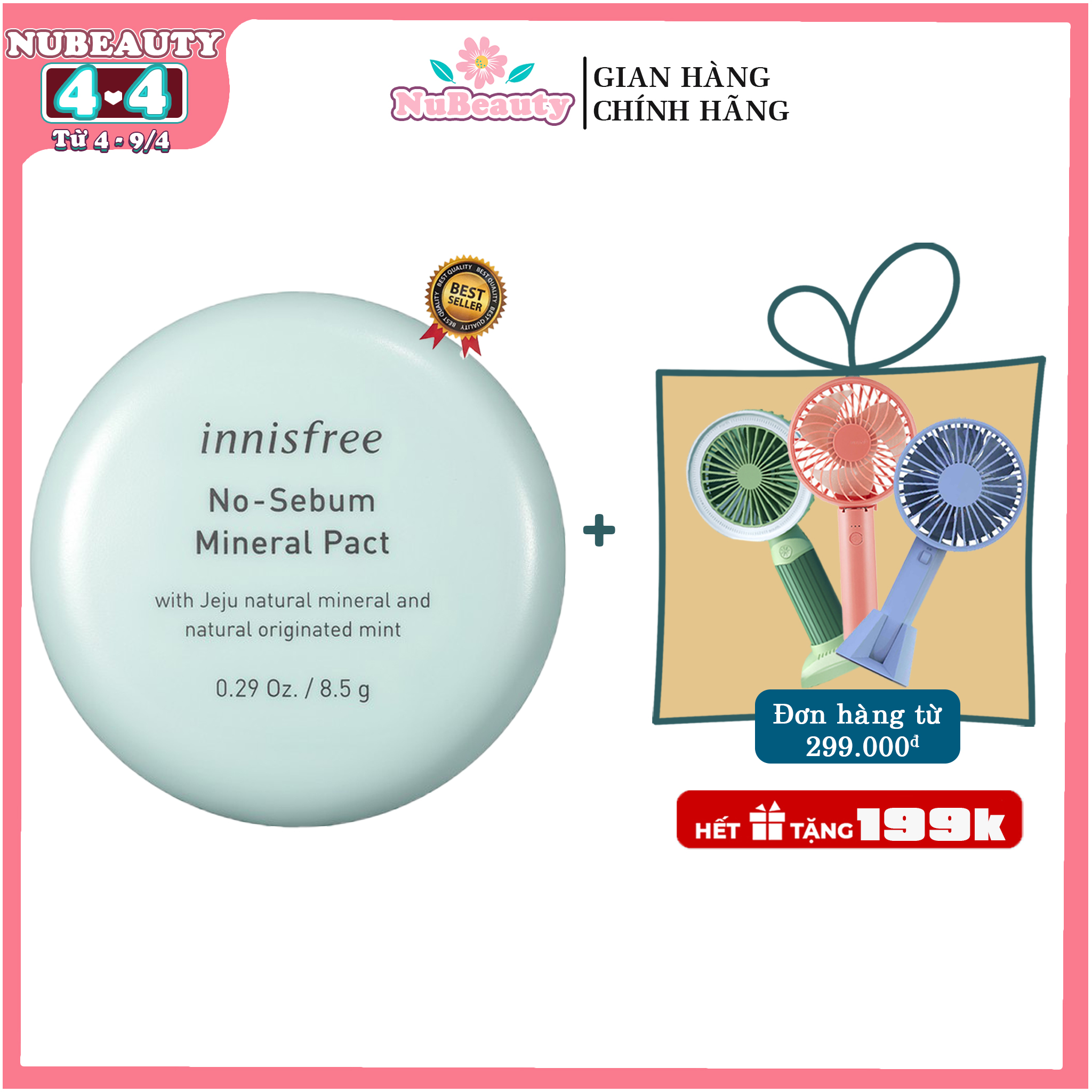 " CHÍNH HÃNG " Phấn Phủ Innisfree No-Sebum Mineral Pact 8.5gr