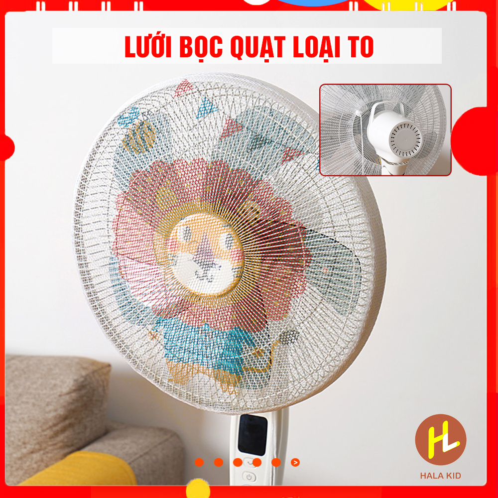 Lưới bọc quạt HỌA TIẾT cho LOẠI TO có dây rút điều chỉnh, chống bụi, bảo vệ an toàn cho bé- Hala Kid