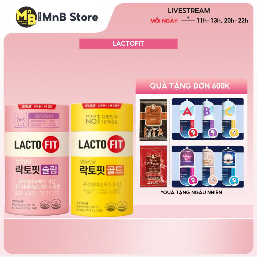  Men Vi Sinh Lacto Fit Slim Hồng Vàng 5 Gold - Lactofit Cải Thiện Đường Ruột Hỗ Trợ Người Ăn Kiêng Giảm Cân 60 Góix2g 