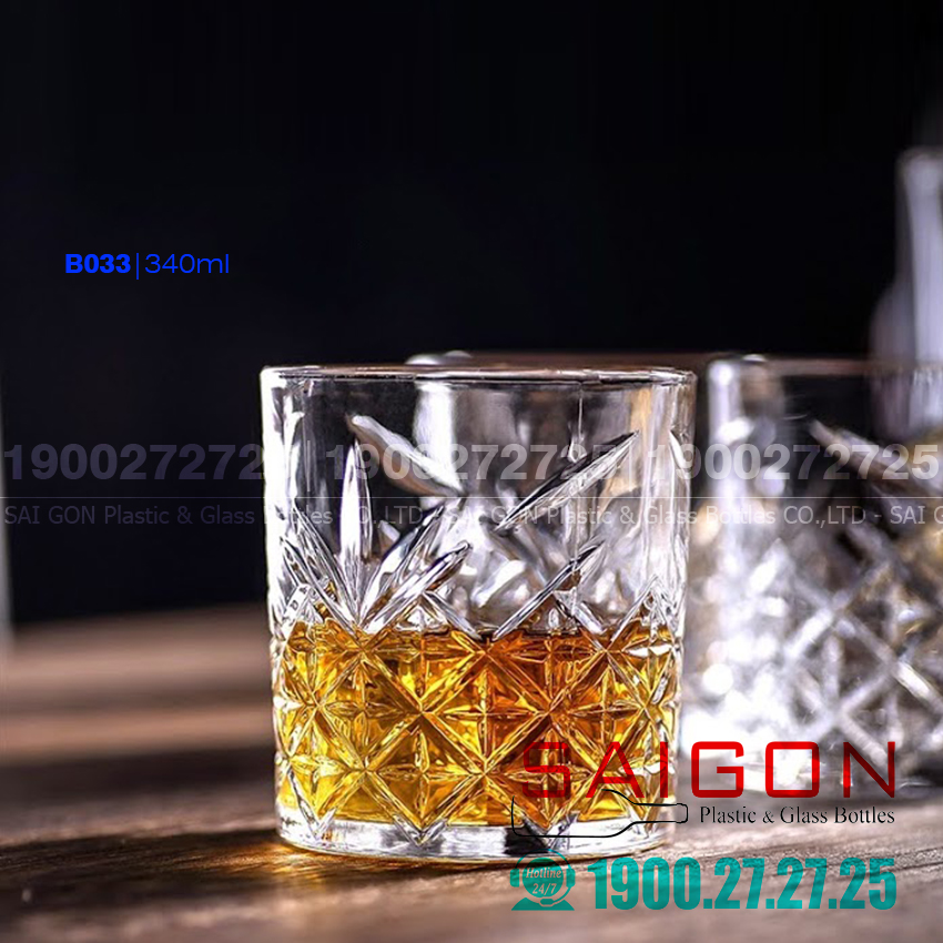 Ly thủy tinh deli whis.ky rock 340ml | tùy chọn họa tiết trên ly