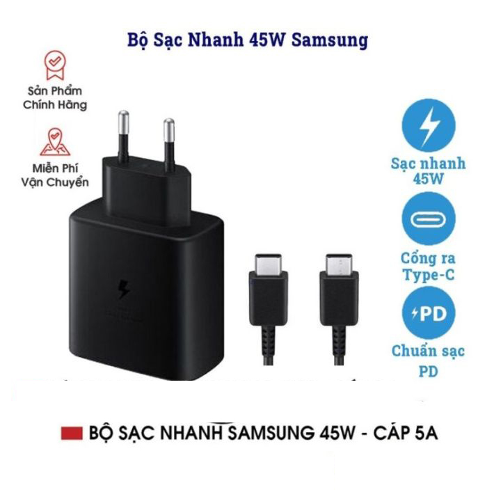 Bộ sạc nhanh samsung 45w cáp zin type c to type c cốc sạc nhanh samsung samsung note 10 plus/s20 ultra plus 5g/note 20/note 20 ultra 5.0