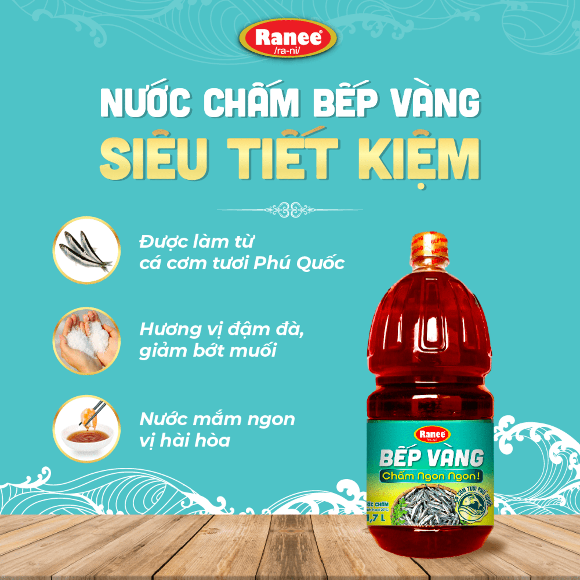 Nước chấm Cá Cơm Bếp Vàng siêu tiết kiệm 1.7 lít