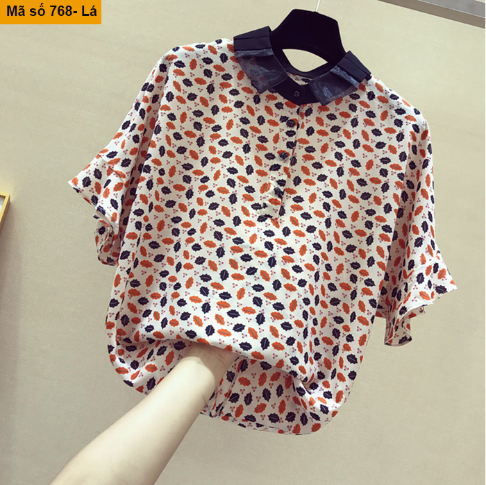 [HCM]B768- Áo họa tiết lá chery phối cổ