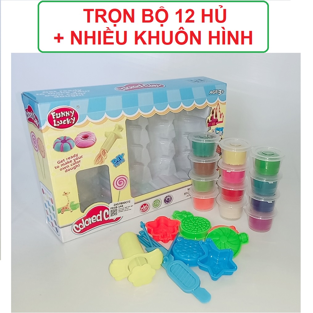 Bộ đồ chơi đất sét nặn TRỌN BỘ 12 HỦ nhiều màu bao gồm khuôn tạo hình cho bé yêu