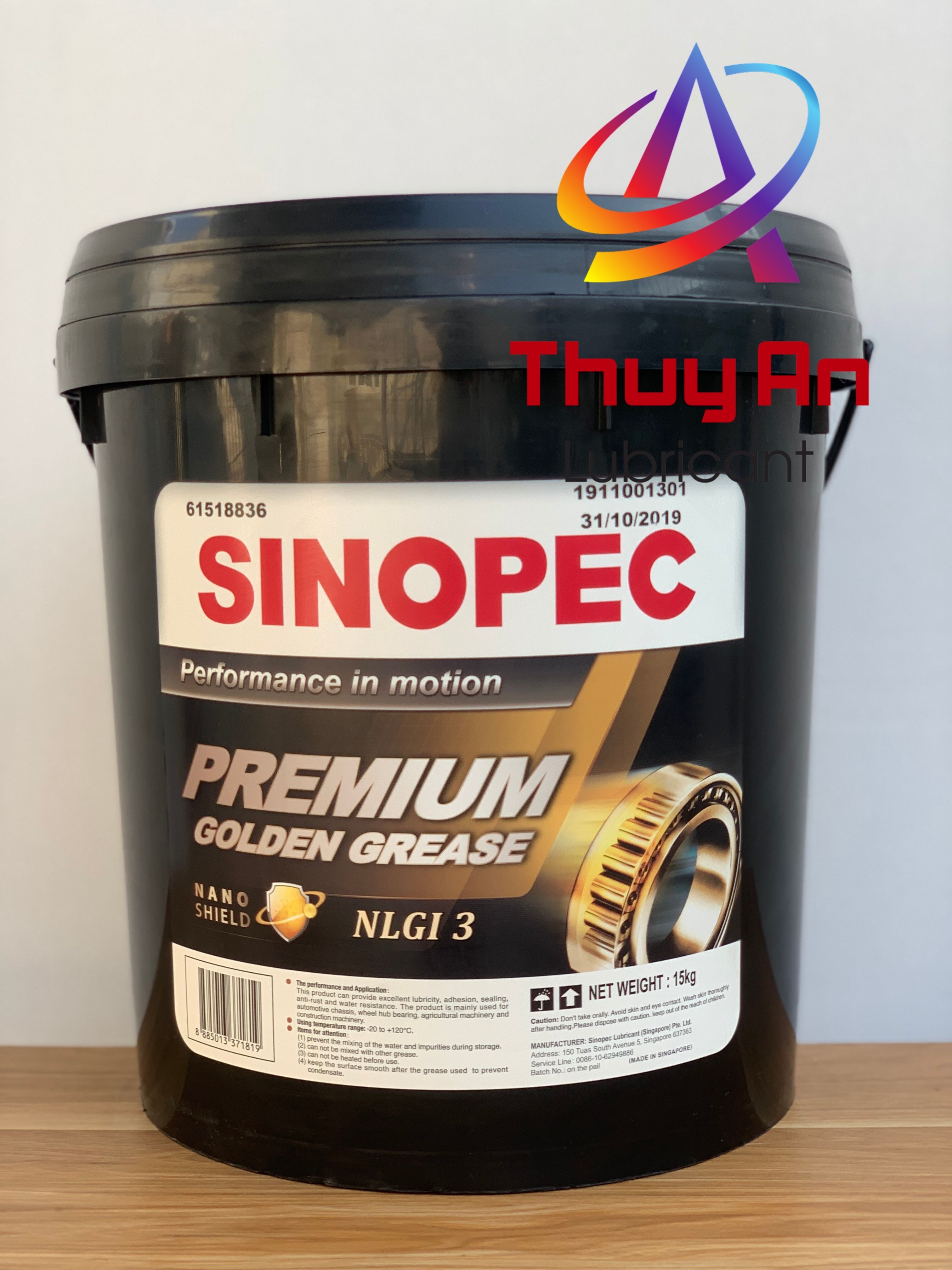 Mỡ bôi trơn Sinopec Premium Golden Grease NLGI 3 xô 15kg