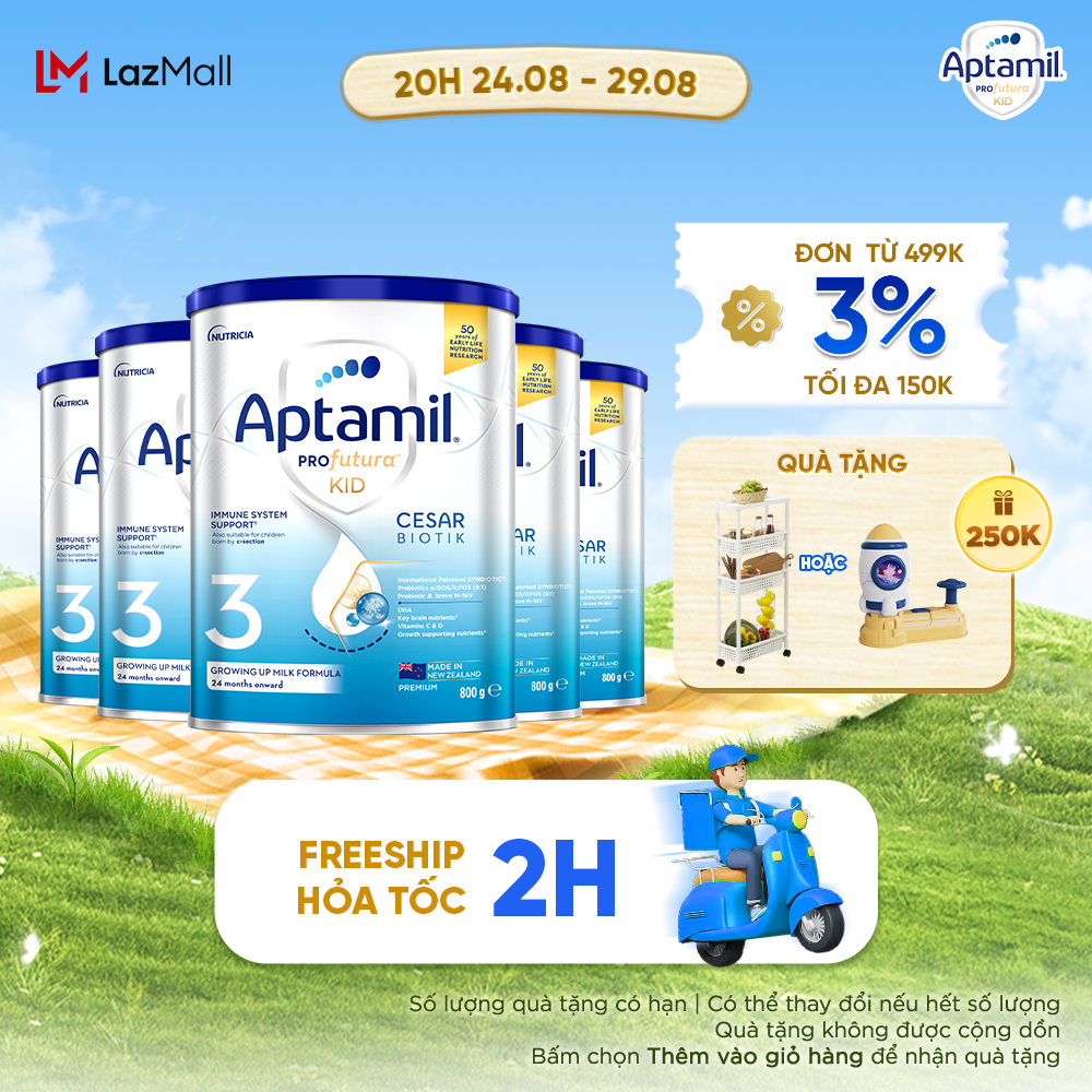 Combo 5 Sữa bột Aptamil Profutura Kid Cesarbiotik New Zealand hộp thiếc số 3 cho bé từ 24 tháng tuổi