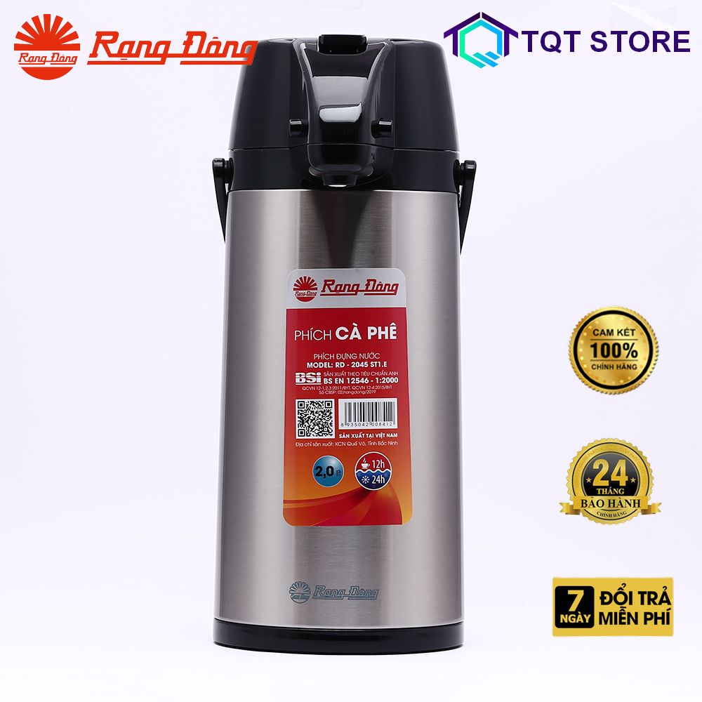 Phích bơm nước cao cấp rạng đông 2 lít vỏ inox, giữ nhiệt nóng lạnh, pha trà thảo mộc, model: rd-2045 st1.e