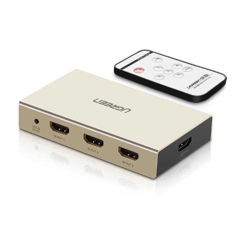 Ugreen 40369 bộ gộp hdmi 3 vào 1 ra hỗ trợ 4k x 2k vỏ hộp kim cao cấp kèm cổng âm thanh mm128