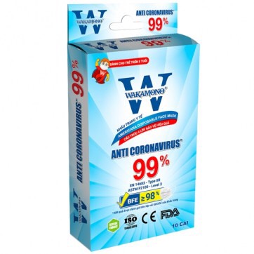 Khẩu Trang Y Tế 4 Lớp TRẺ EM WAKAMONO Diệt Virus Corona 99% (10 Cái/Hộp)