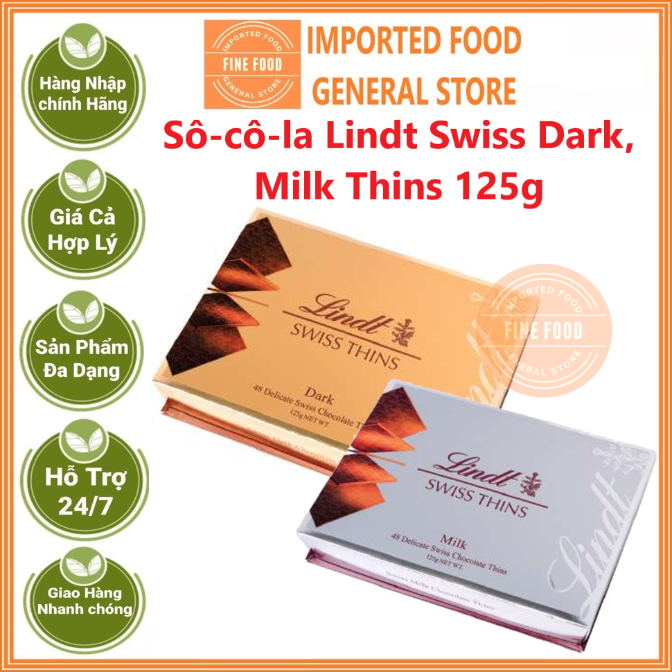 Sô-cô-la Lindt Swiss Dark, Milk Thins 125g