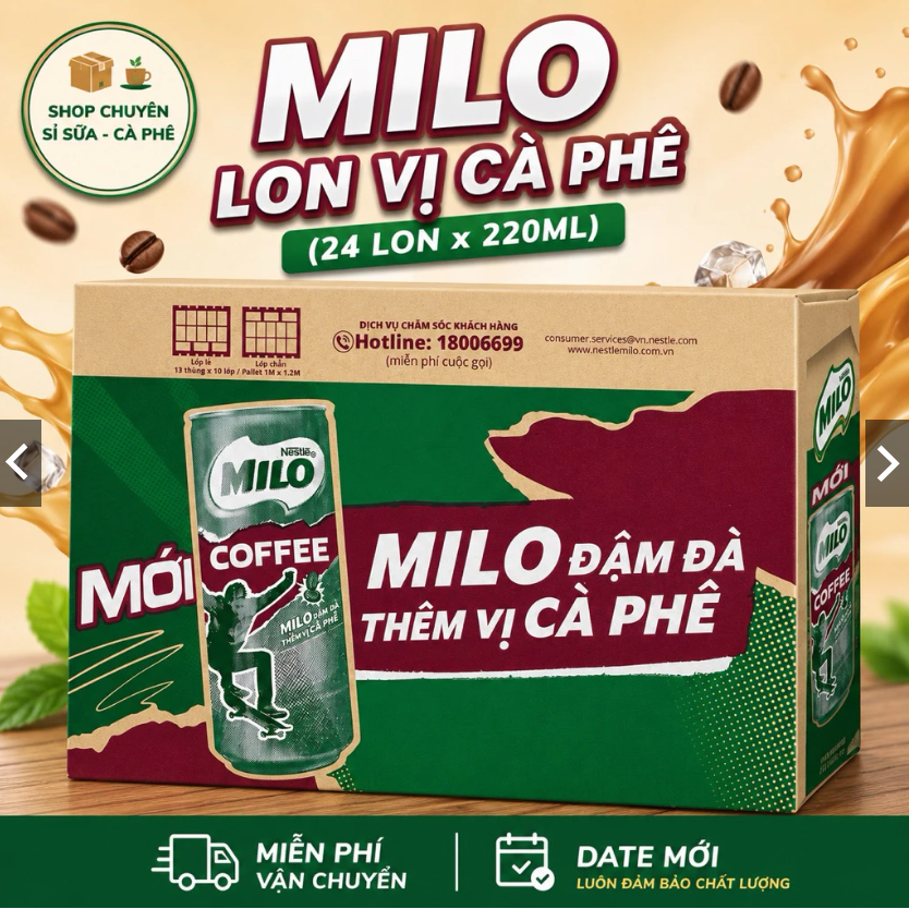Thùng 24 lon Sữa Lúa Mạch Milo Lon Vị Cafe Thơm Ngon Đậm Vị (24Lon x 220ML)