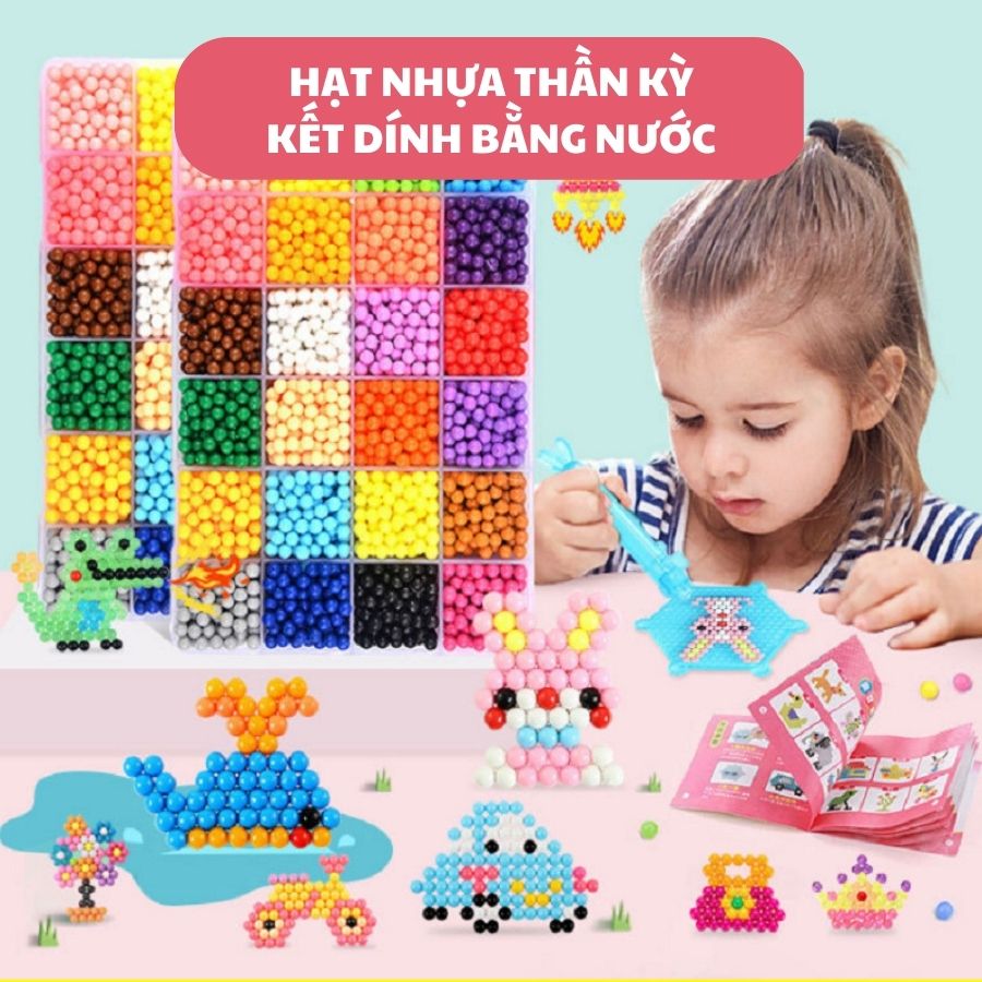 Hạt đậu thần kỳ đồ chơi hạt nhựa xếp hình kết dính bắng nước 1100 - 1500 - 2400 hạt phun sương sáng tạo