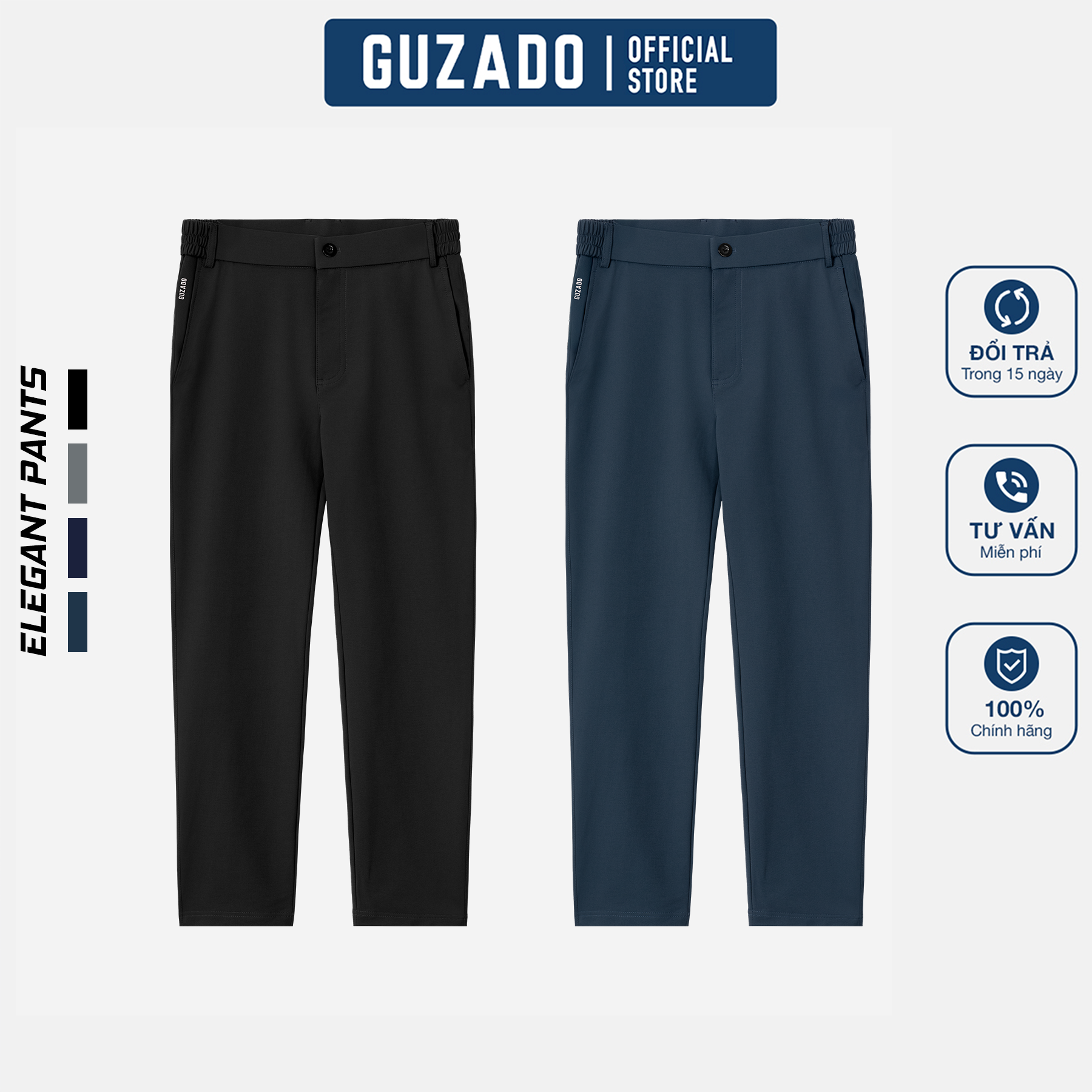 Quần Dài Dáng Âu GUZADO Vải Gió Cao Cấp, Thanh Lịch, Thời Trang, Phối Màu Đa Dạng, Mix Cạp Chun Co Giãn GDC03