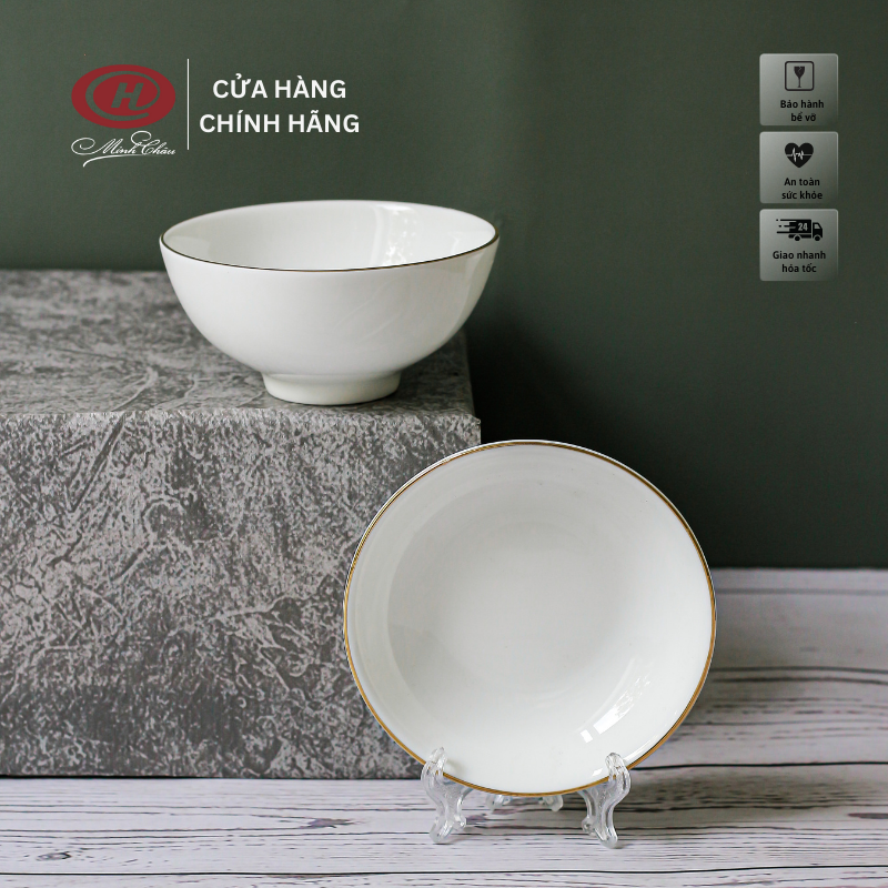 [Sứ Siêu Nhẹ] Đĩa Chấm Sứ Xương Kẻ Cao Cấp - Sứ Minh Châu