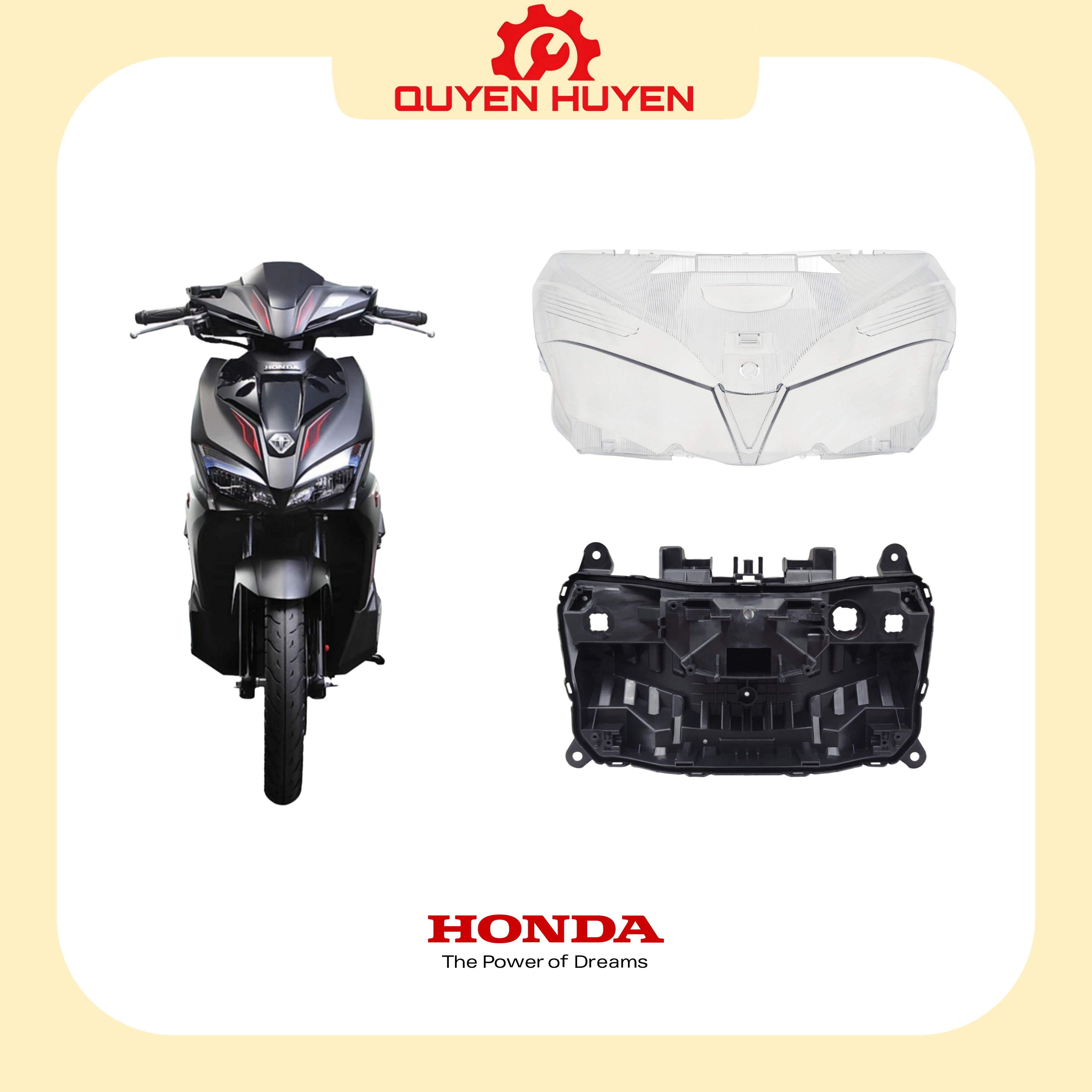 Kính đèn pha xe ga Air Blade 125 - Chính hãng Honda - Đế pha đèn AirBlade