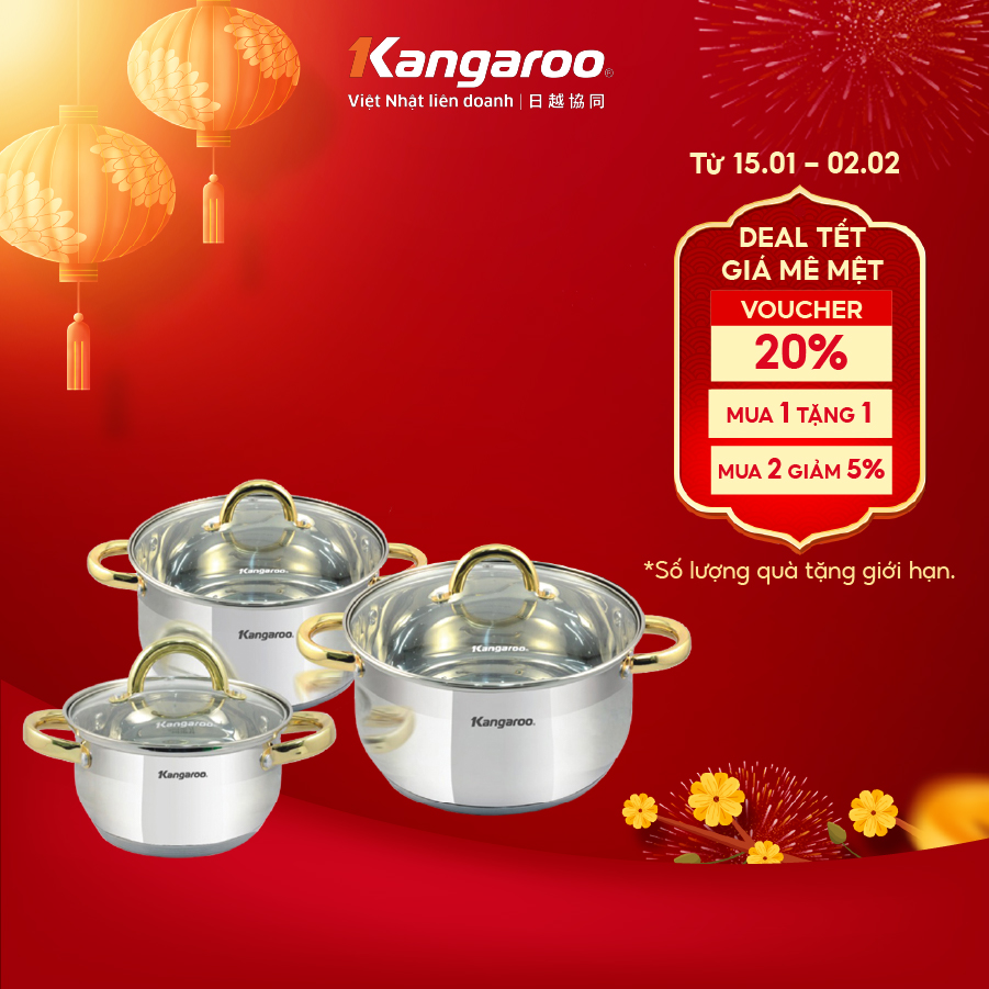 Bộ nồi inox 5 đáy Kangaroo KG866 - Hàng chính hãng