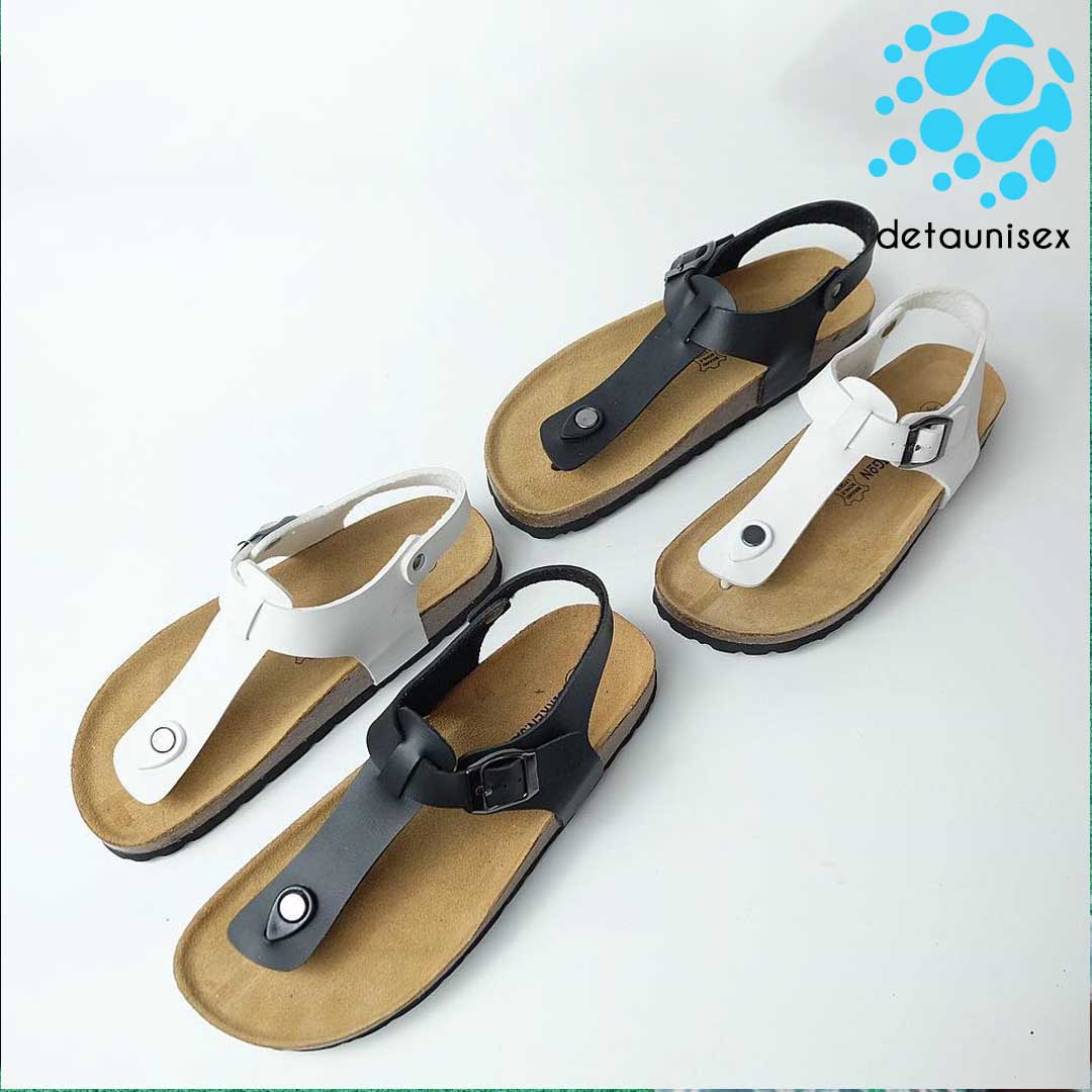 Giày sandal đế trấu nam nữ xỏ ngón đi biển Detaunisex 2 màu Đen Trắng - SATA11