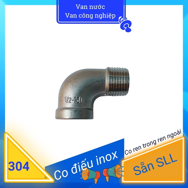 [Đủ size] Co điếu inox 304, cút nối ren trong ren ngoài, phụ kiện đường ống bằng thép không gỉ